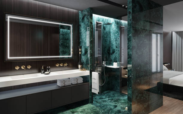 Backlit Green Onyx feature wall illuminating intricate natural patterns and rich green hues in a luxury commercial space